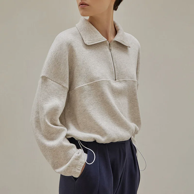 Winter Clothing Aesthetic - 女性用コットンワッフルジップアップパーカー、ニット長袖トップ、巾着スウェットシャツ、美的服、プルオーバー