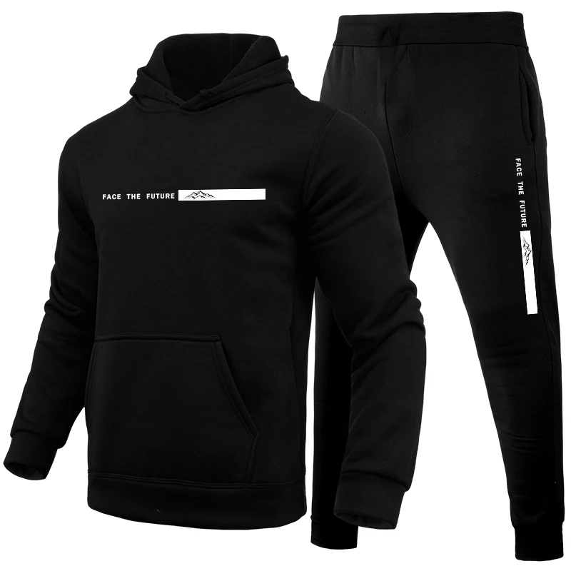 Winter Clothing Men - メンズトラックスーツプリントカジュアルフード付きスウェットシャツアウトドアフィットネススポーツジョギングウェア秋冬ファッションフーディースポーツウェア