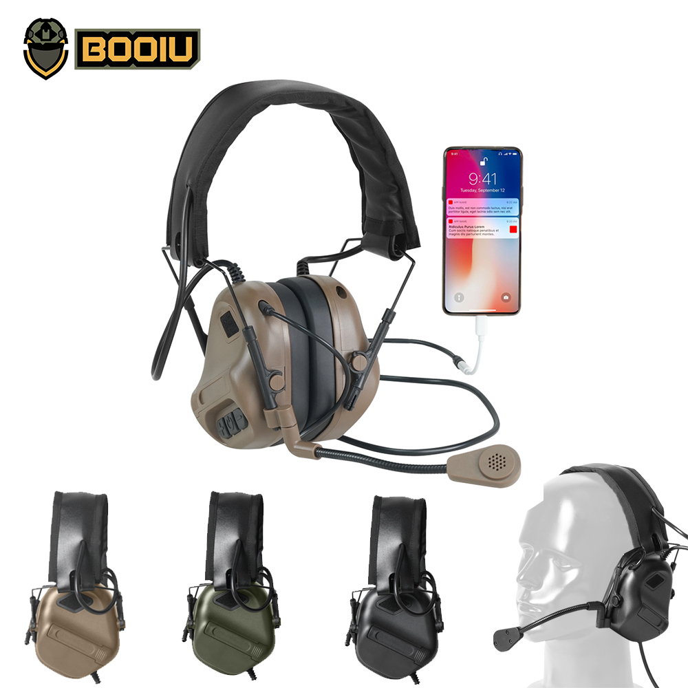 Ear Muff Foldable - BOOIU 戦術電子射撃ヘッドセット 3.5 ミリメートルインターフェース接続電話折りたたみヘッドフォン聴覚保護ヘルメット耳あて