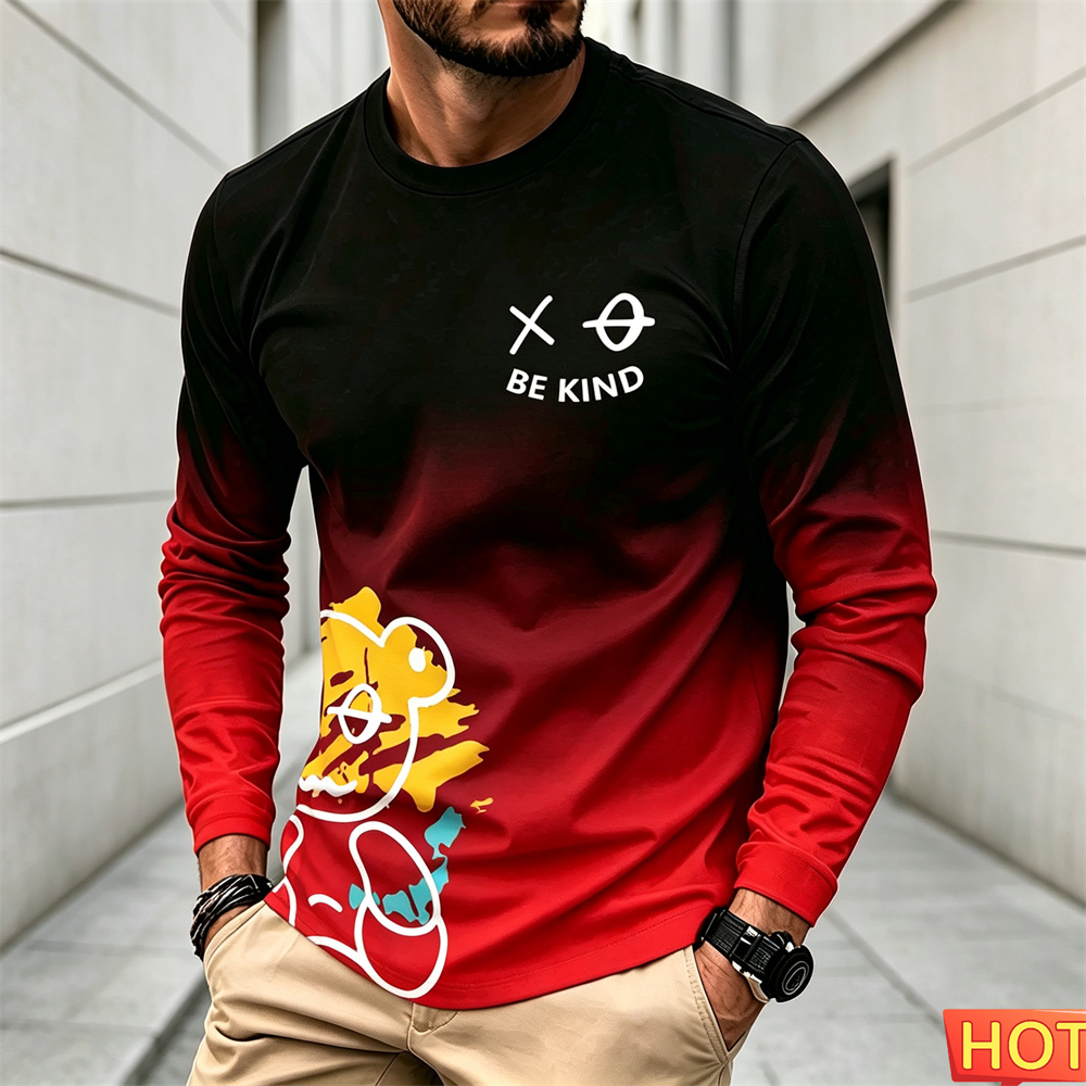 Winter Clothing Men - メンズ秋冬カジュアル長袖Tシャツ、漫画柄、ラウンドネックTシャツ、コットン製快適なメンズY2Kファッションウェア