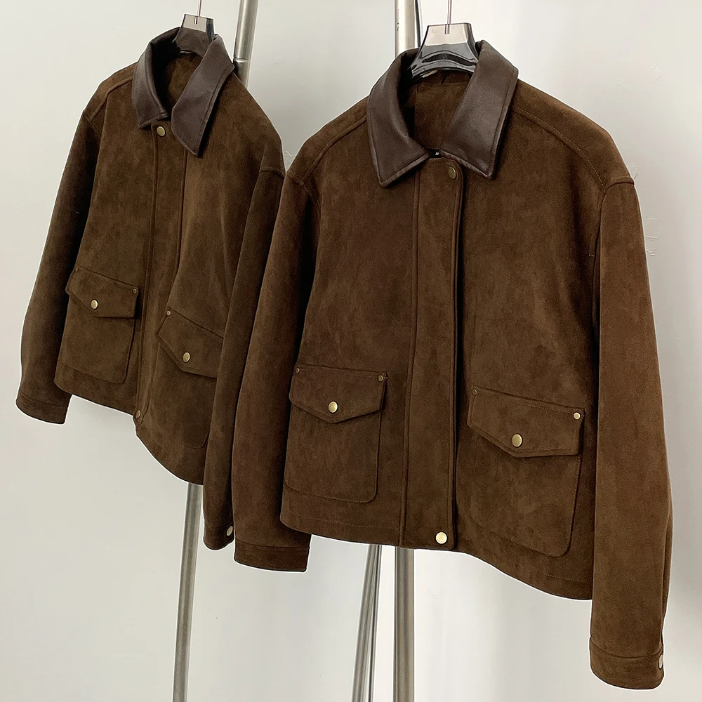 Winter Clothing Wholesale - レザージャケット人工スエード女性春秋フェイクレザージャケット女性ファッションショート PU フェイクレザーコート女性ポケット