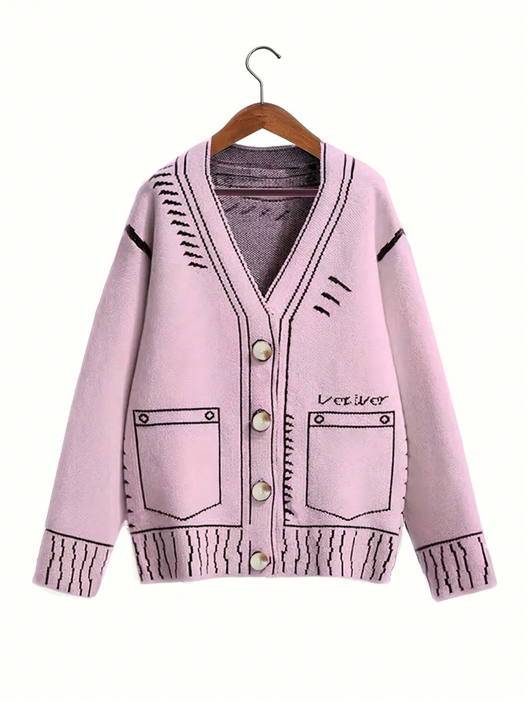 Winter Clothing Clearance Sale - プラスサイズ レディース ボタンアップ カーディガン 秋冬 ファインライン柄