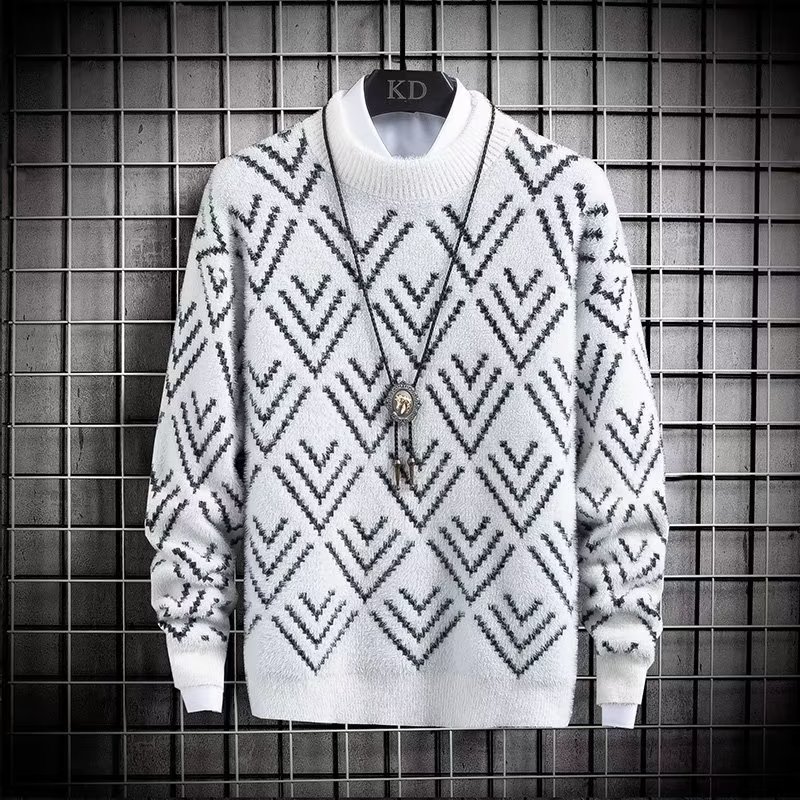 Winter Clothing Men Style - メンズぬいぐるみカラーブロックニットセーター,原宿,スリムフィット,ラウンドネック,日本の服,ハイストリート,秋冬