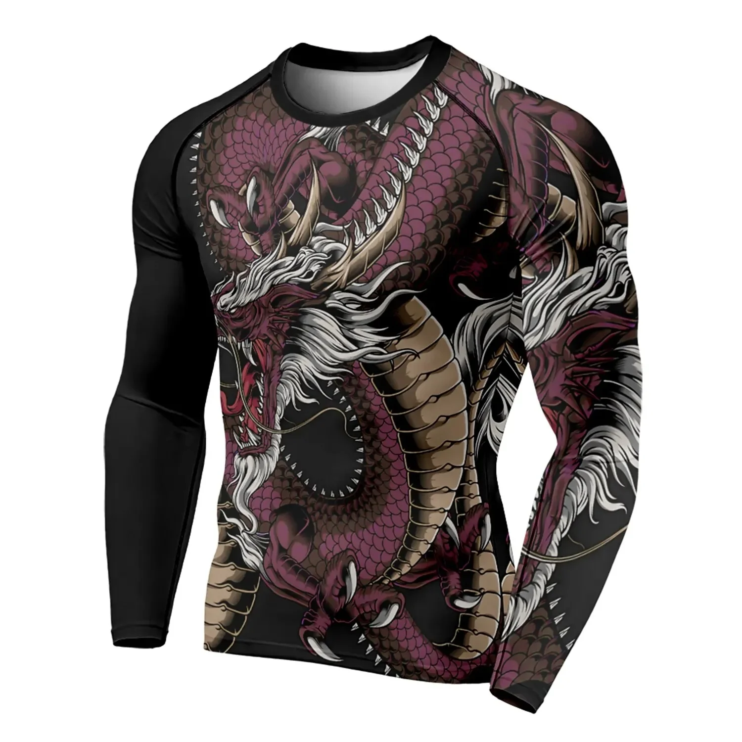 Winter Clothing Men - 2026年秋/冬、3Dプリントのドラゴン柄が施された、メンズ用長袖Tシャツ。カジュアルなスポーツウェアやフィットネスウェアとして最適。