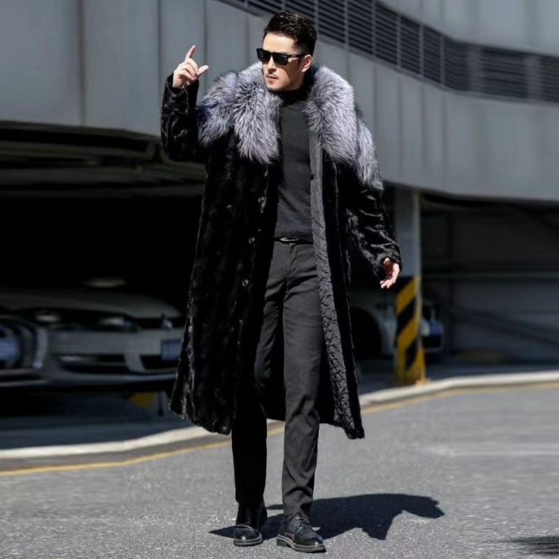 メンズフェイクミンクロングファーコート,ブラックカラー,ウォ - Winter Clothing Brand のレビューと価格