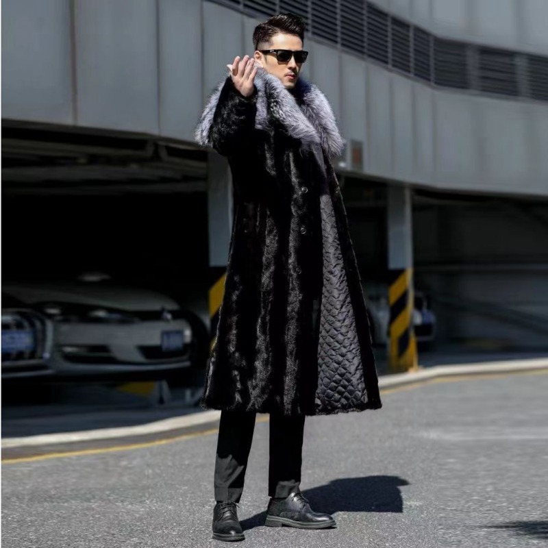メンズフェイクミンクロングファーコート,ブラックカラー,ウォ - Winter Clothing Brand のレビューと価格