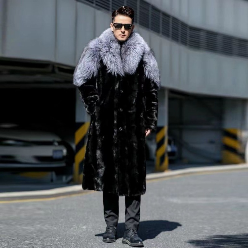 メンズフェイクミンクロングファーコート,ブラックカラー,ウォ - Winter Clothing Brand のレビューと価格