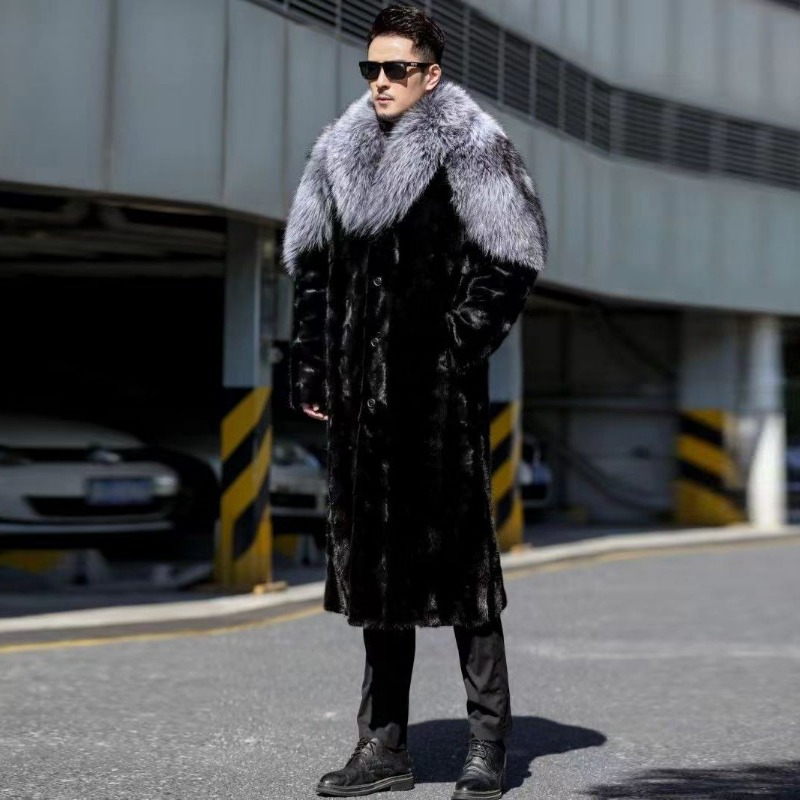 メンズフェイクミンクロングファーコート,ブラックカラー,ウォ - Winter Clothing Brand のレビューと価格