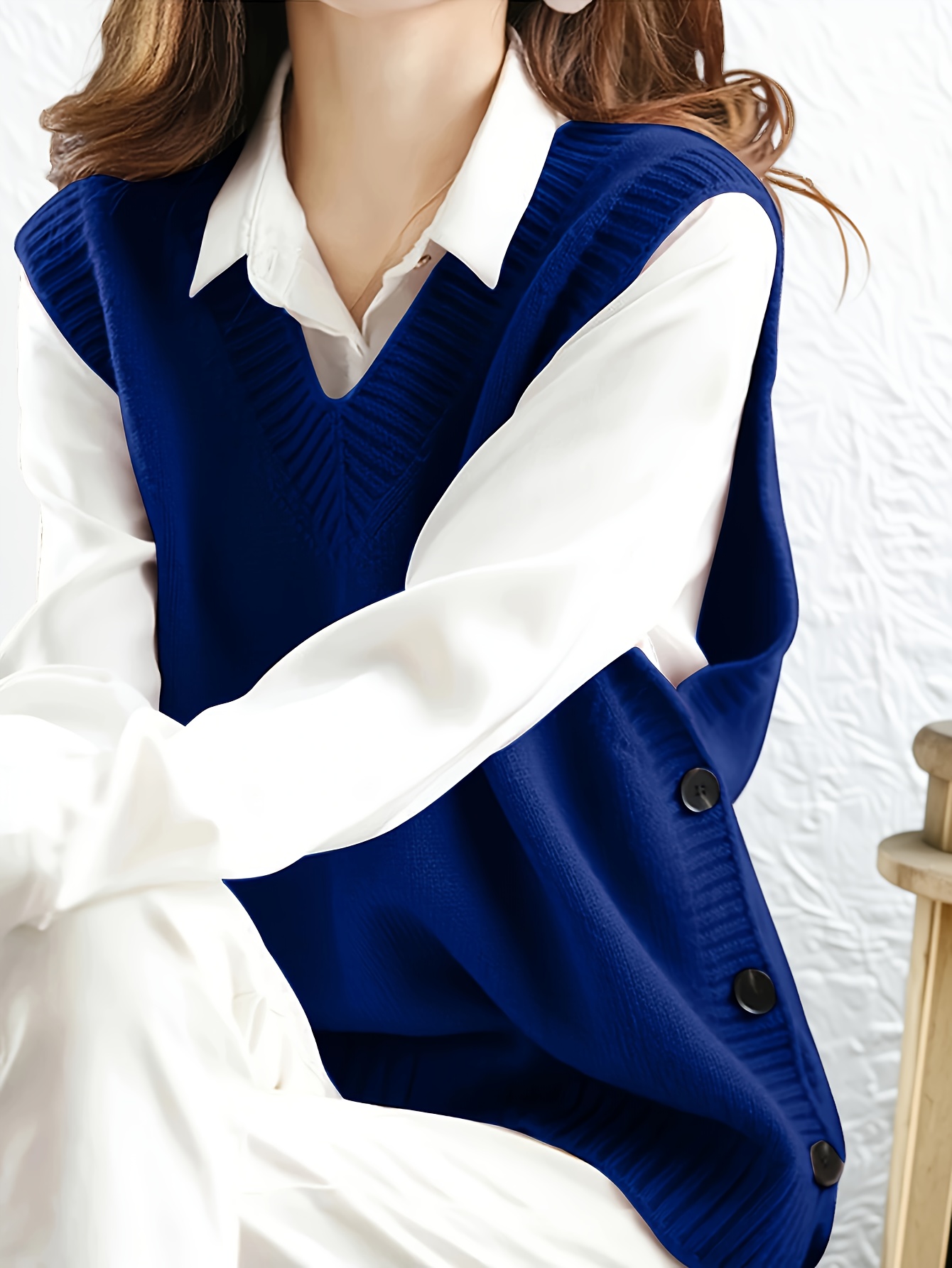 レディース秋冬Vネック無地ニットセーターベスト、ハイロー裾サ - Winter Clothing Wholesale のレビューと価格