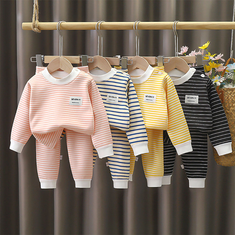 フリース裏地付きベビー服セット 暖かいストライプ柄下着 パジ - Winter Clothing List のレビューと価格