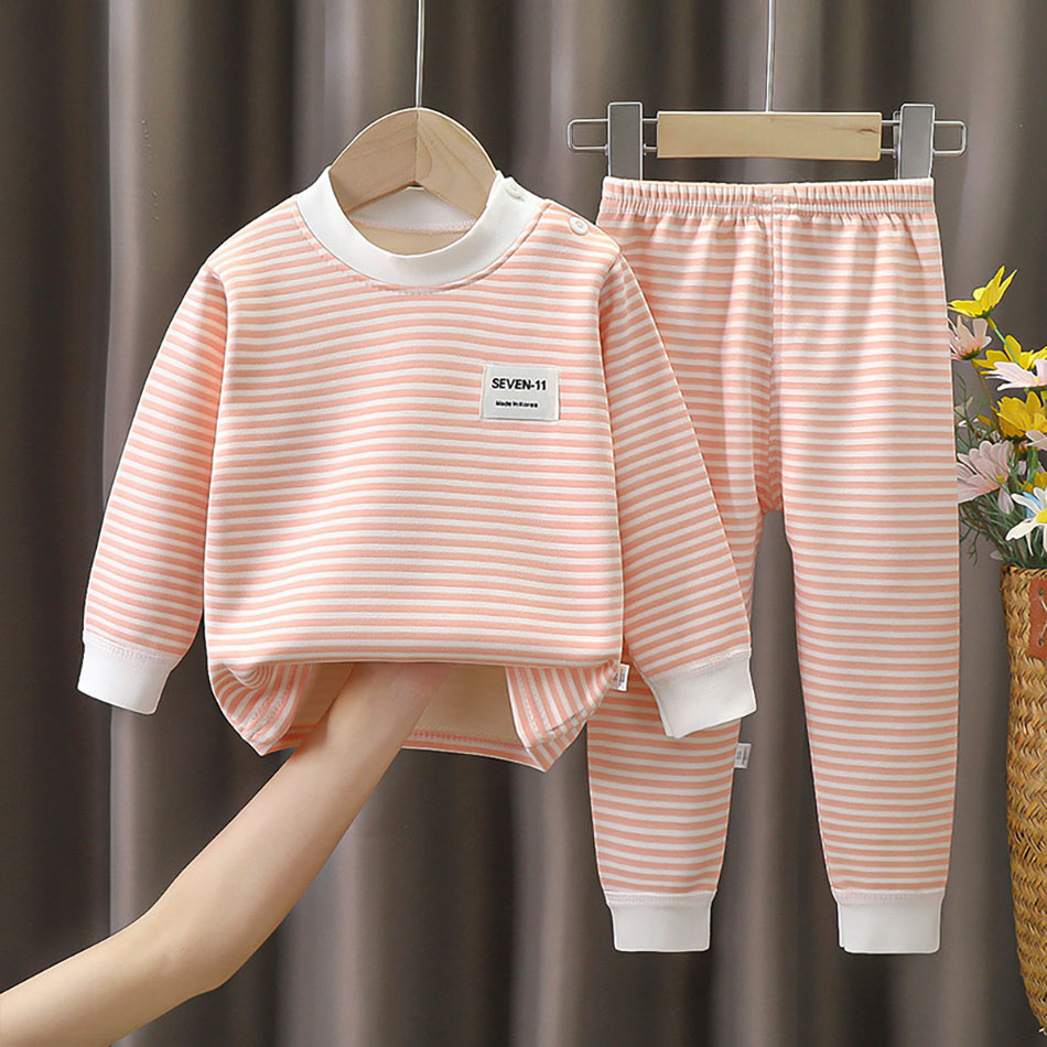 フリース裏地付きベビー服セット 暖かいストライプ柄下着 パジ - Winter Clothing List のレビューと価格