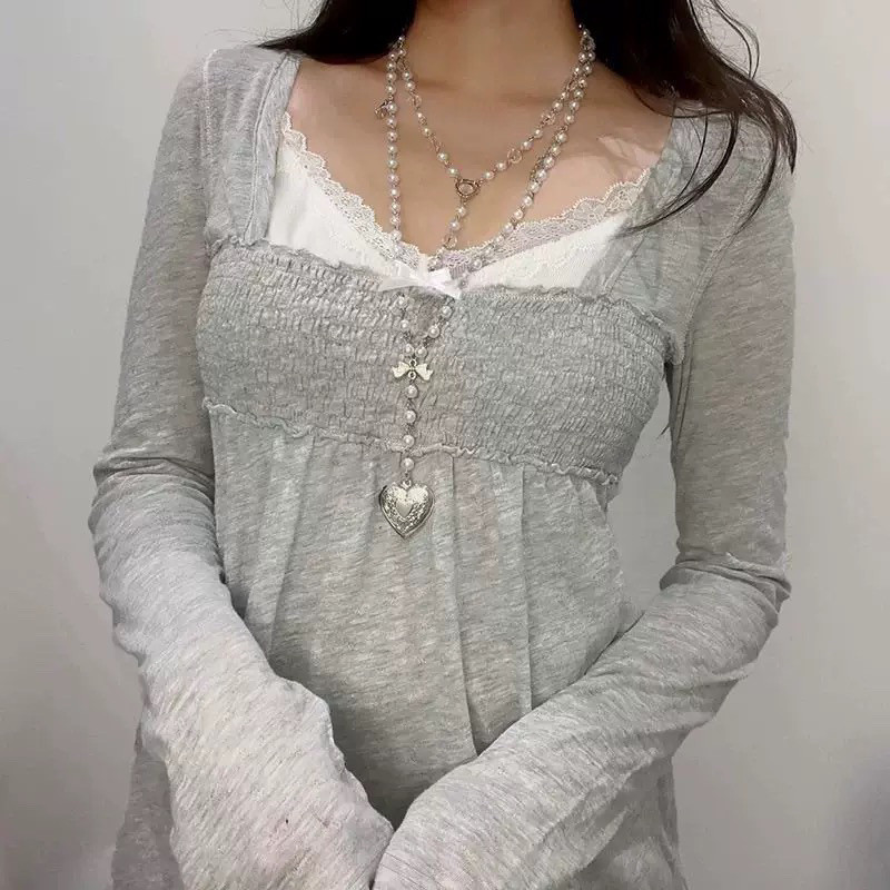 アメリカンレトロ レディース Tシャツ スクエアネック ニッ - Winter Clothing Aesthetic のレビューと価格
