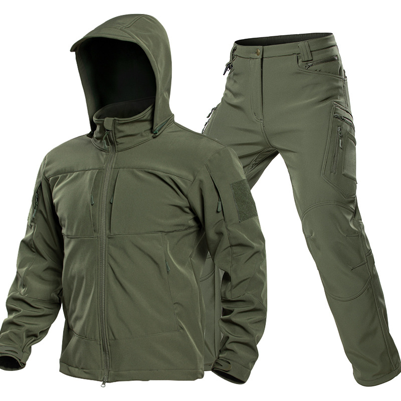 男性用アウトドアタクティカルソフトシェルスーツ フード付きフ - Winter Clothing Gear のレビューと価格