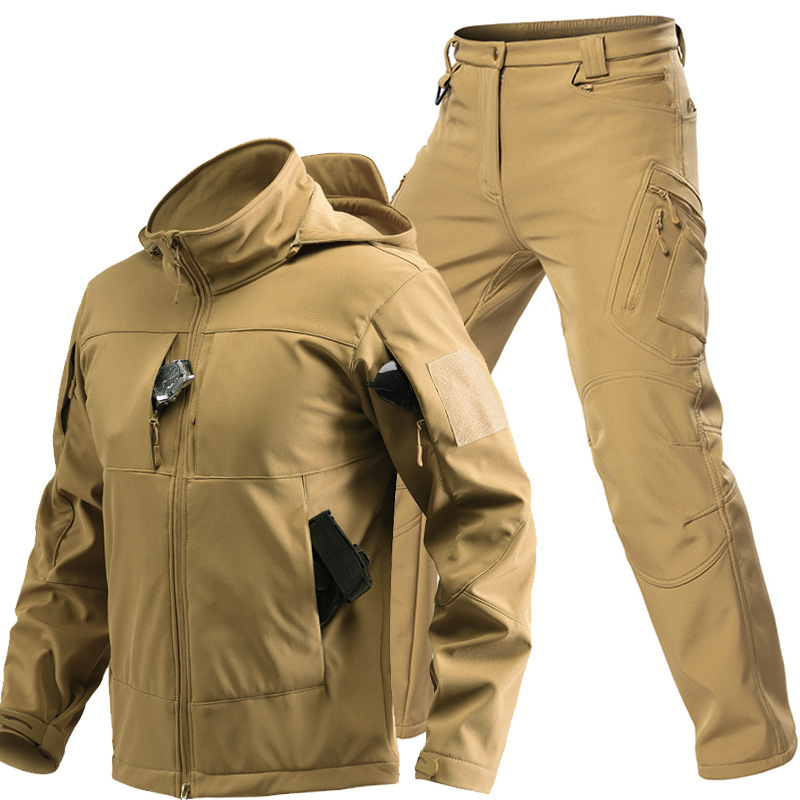 男性用アウトドアタクティカルソフトシェルスーツ フード付きフ - Winter Clothing Gear のレビューと価格