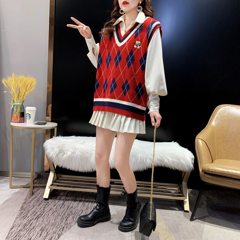 レッドニットベスト レディース ノースリーブ チョッキ 冬  - Winter Clothing Aesthetic のレビューと価格