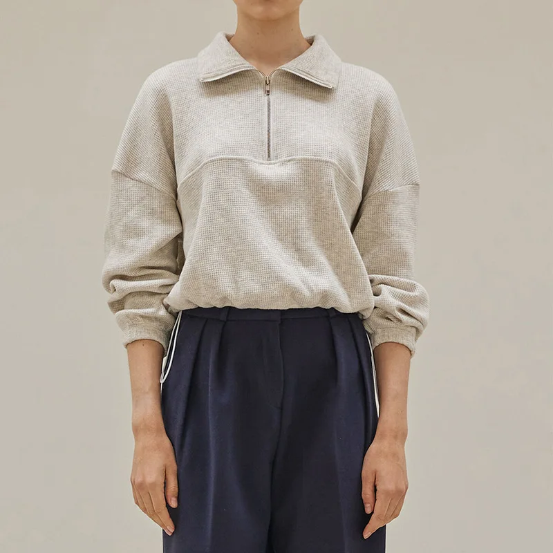 女性用コットンワッフルジップアップパーカー、ニット長袖トップ - Winter Clothing Aesthetic のレビューと価格