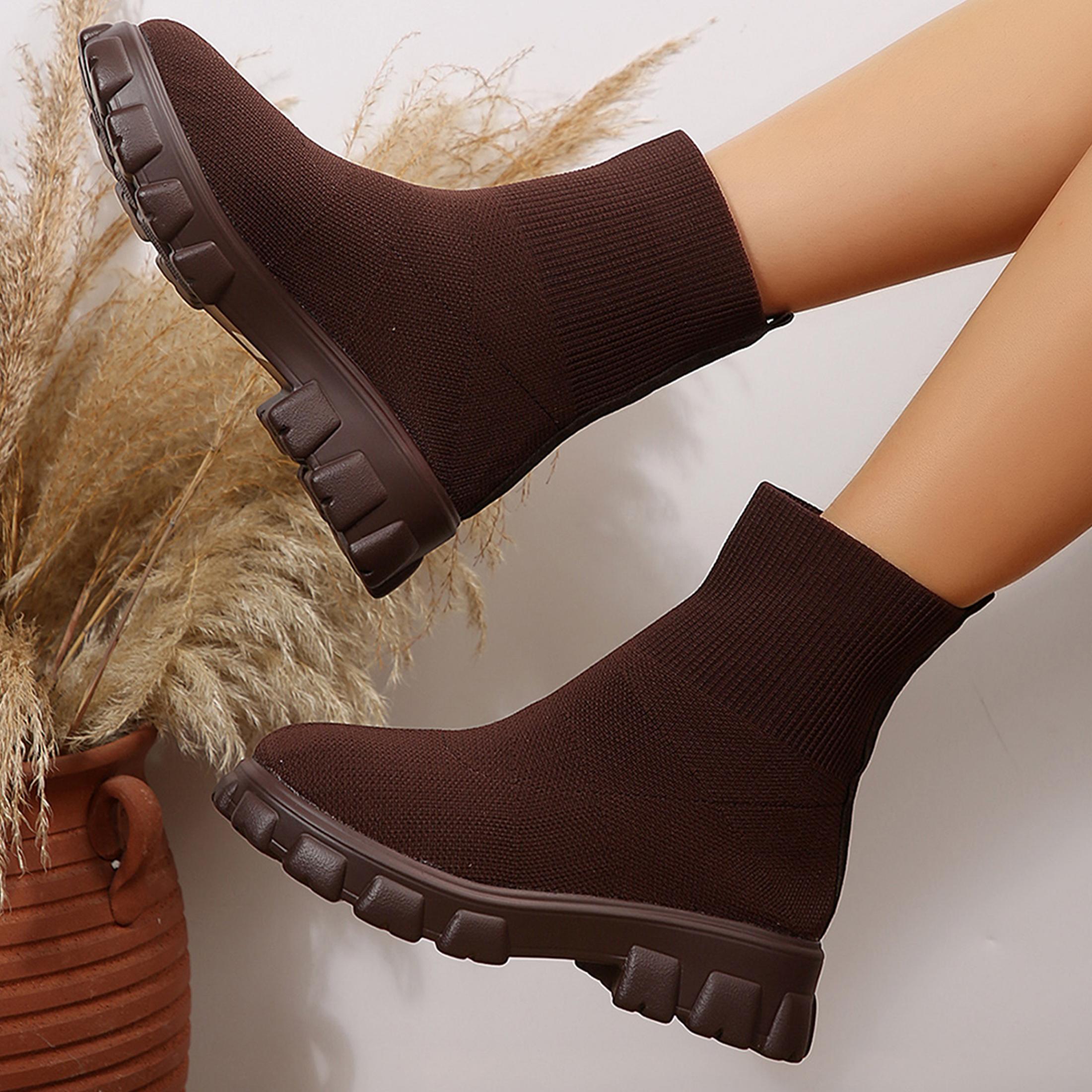 女性用アンクルブーツ、快適なラウンドトゥ、スリップオン、スト - Winter Clothing Clearance Sale のレビューと価格