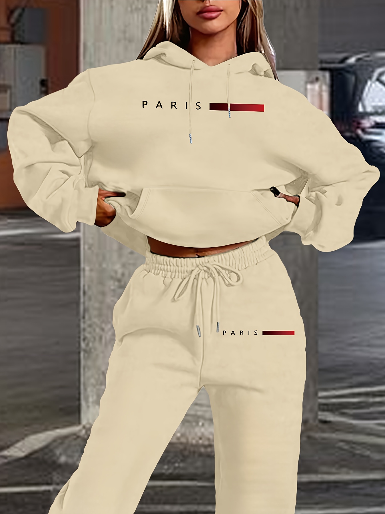 新作レディースセットアップ。パリの文字プリントが施された、高 - Winter Clothing Men のレビューと価格