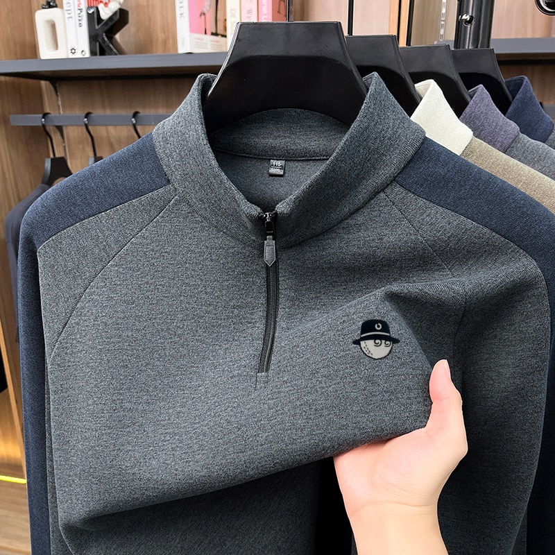 デザイナートレンディな新作ハーフジップ長袖暖かいTシャツ 秋 - Winter Clothing Men のレビューと価格