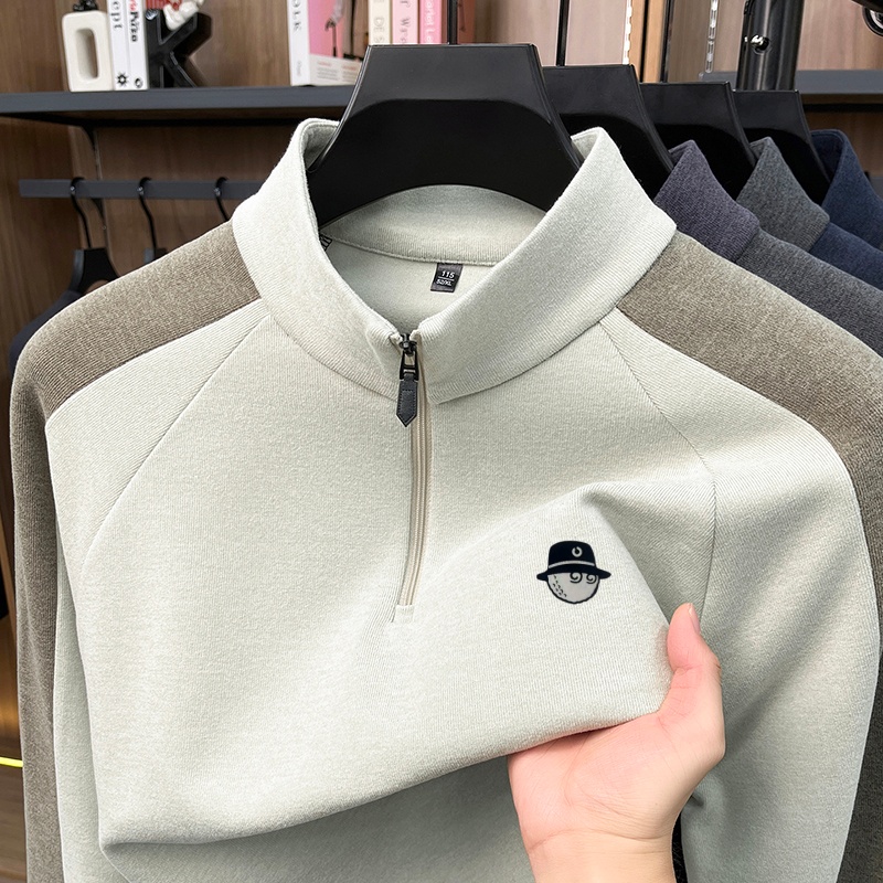 デザイナートレンディな新作ハーフジップ長袖暖かいTシャツ 秋 - Winter Clothing Men のレビューと価格