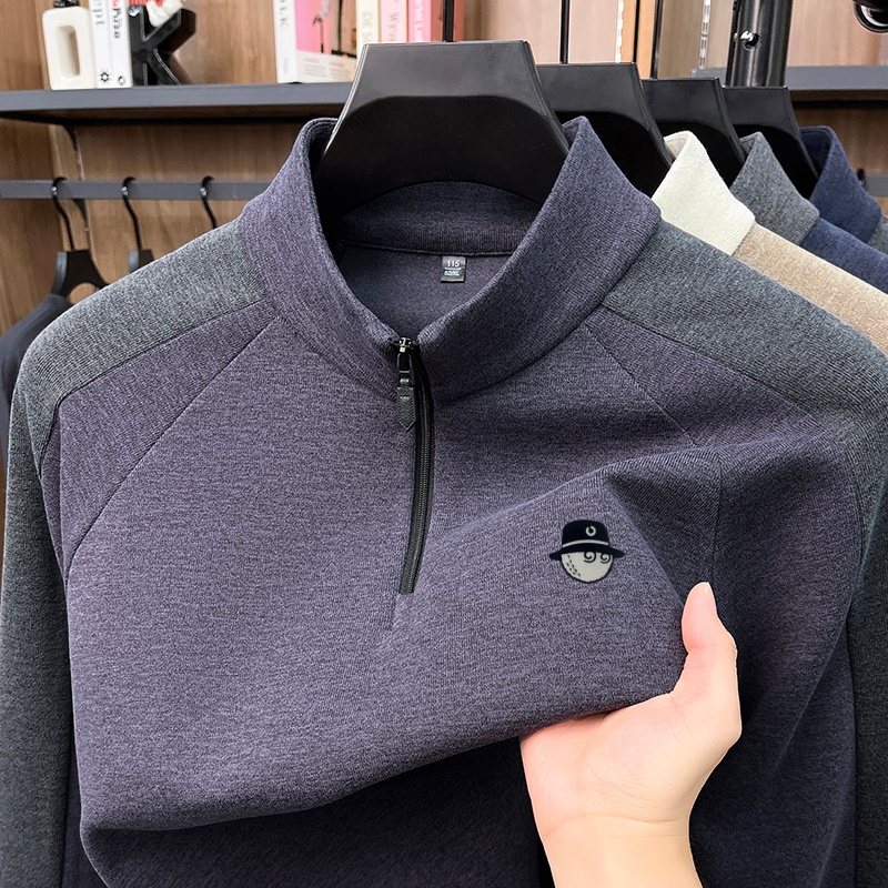 デザイナートレンディな新作ハーフジップ長袖暖かいTシャツ 秋 - Winter Clothing Men のレビューと価格
