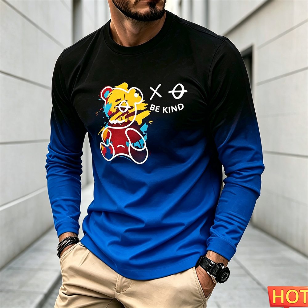 メンズ秋冬カジュアル長袖Tシャツ、漫画柄、ラウンドネックTシ - Winter Clothing Men のレビューと価格