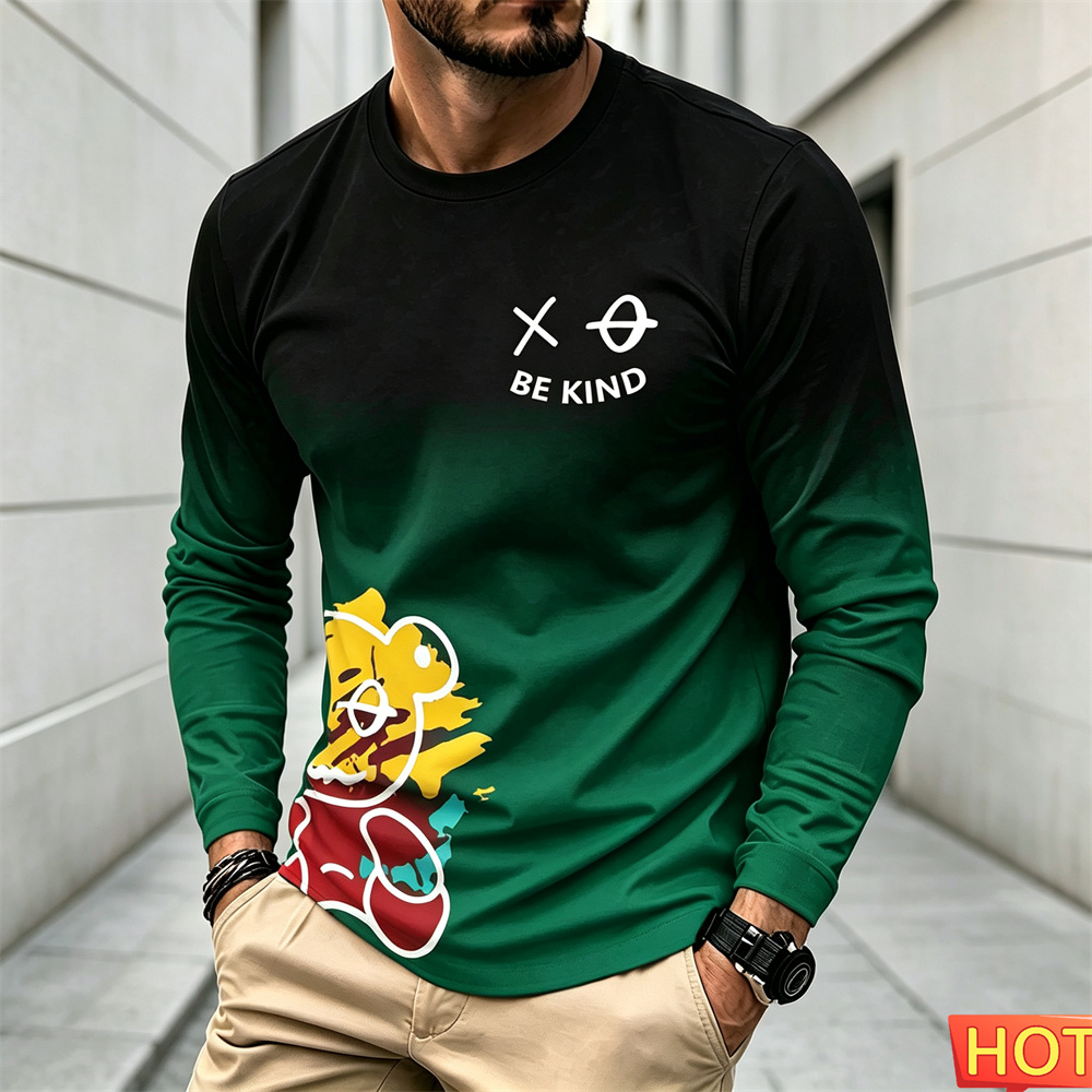メンズ秋冬カジュアル長袖Tシャツ、漫画柄、ラウンドネックTシ - Winter Clothing Men のレビューと価格