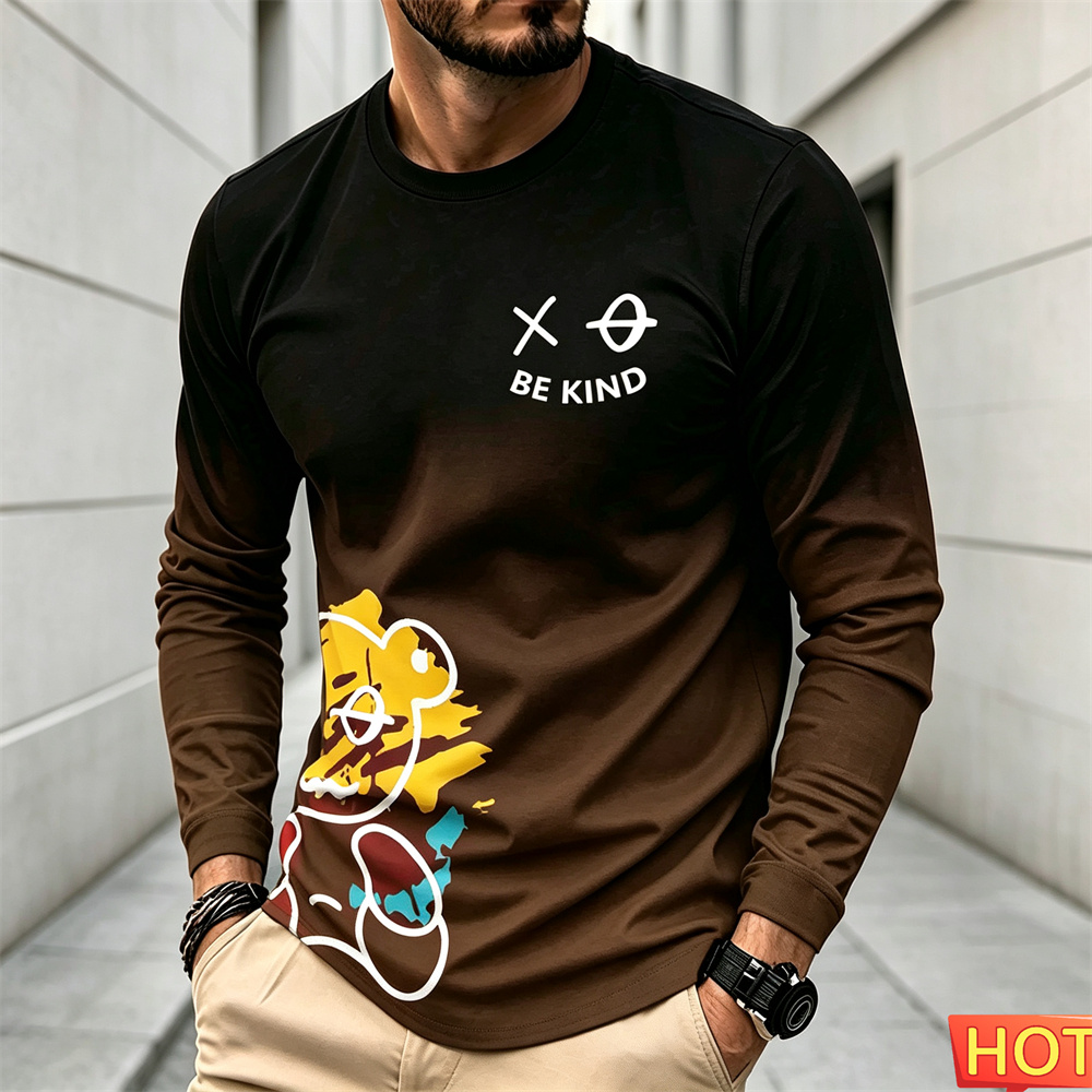 メンズ秋冬カジュアル長袖Tシャツ、漫画柄、ラウンドネックTシ - Winter Clothing Men のレビューと価格