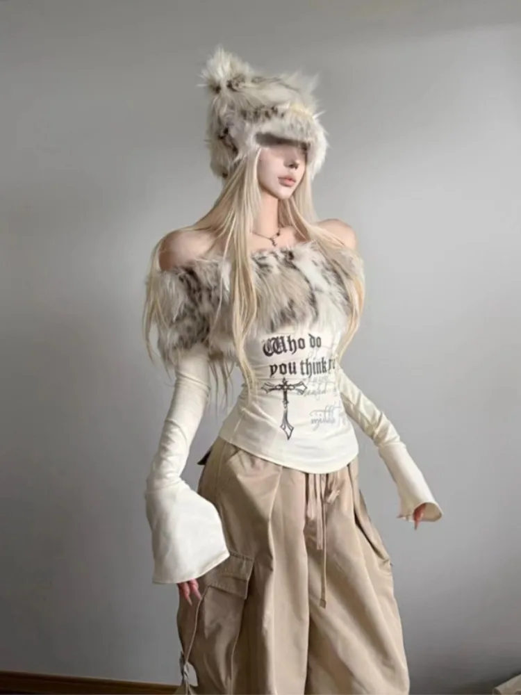 ヴィンテージ Y2k 毛皮の襟 Tシャツ女性 2000 年代 - Winter Clothing Aesthetic のレビューと価格