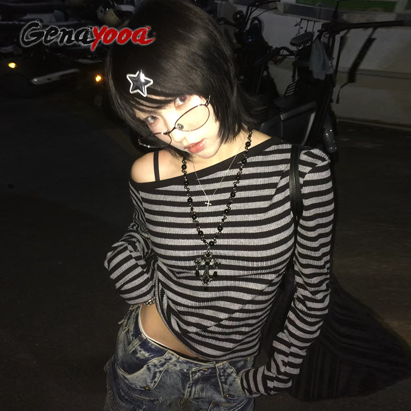 Genayooa 日本 Y2k Tシャツ女性長袖オフショルダ - Winter Clothing Aesthetic のレビューと価格