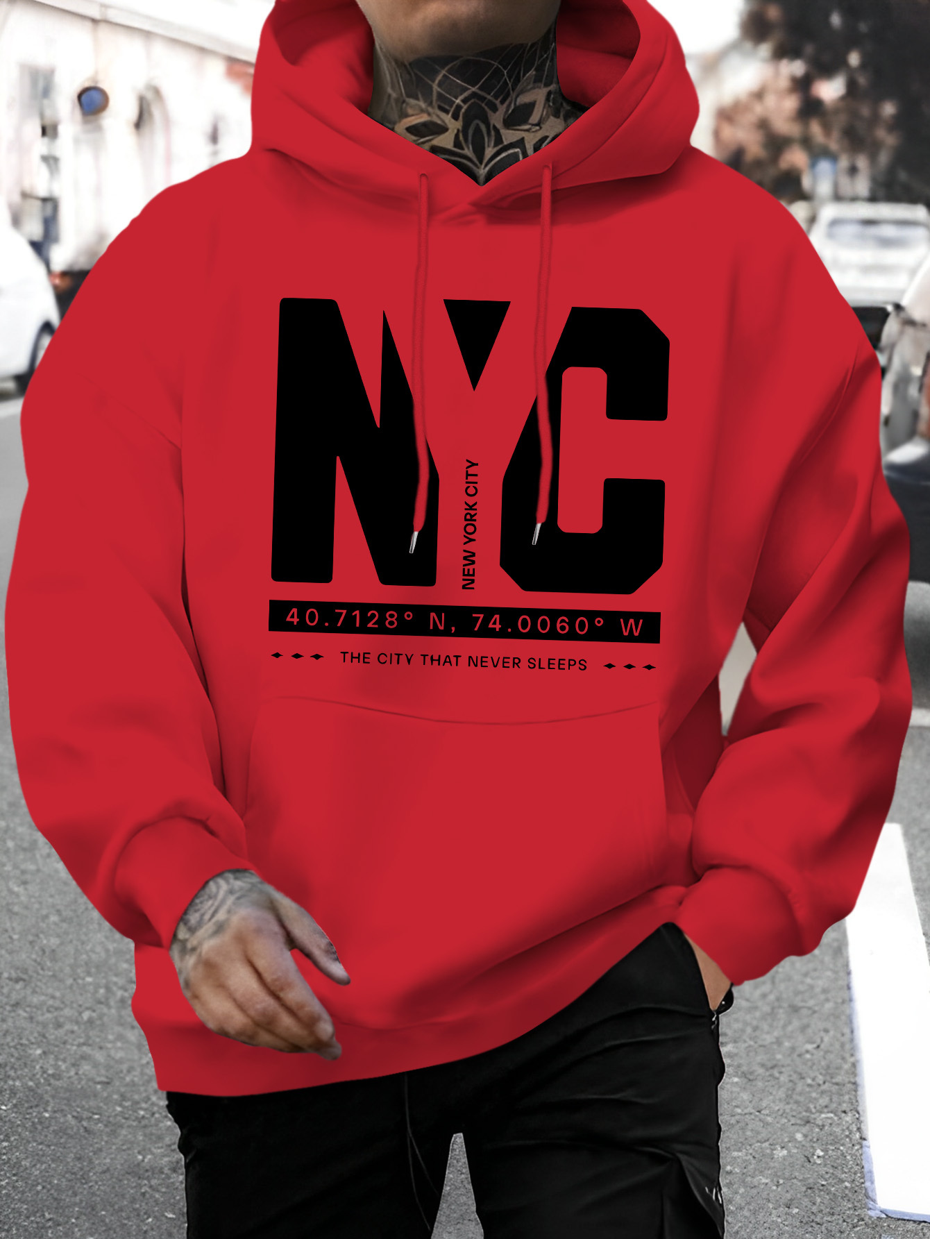 メンズ NYC コーディネート柄 フーディー、ゆったりとした - Winter Clothing Nyc のレビューと価格