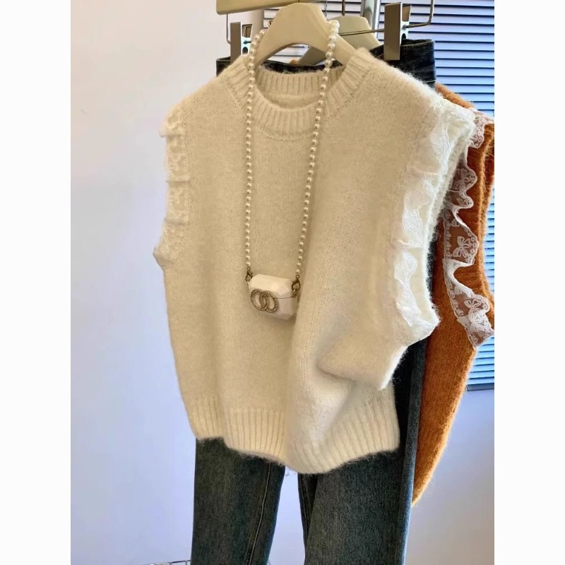 女性セーターベストレトロパッチワークレースニットソリッドルー - Winter Clothing Wholesale のレビューと価格