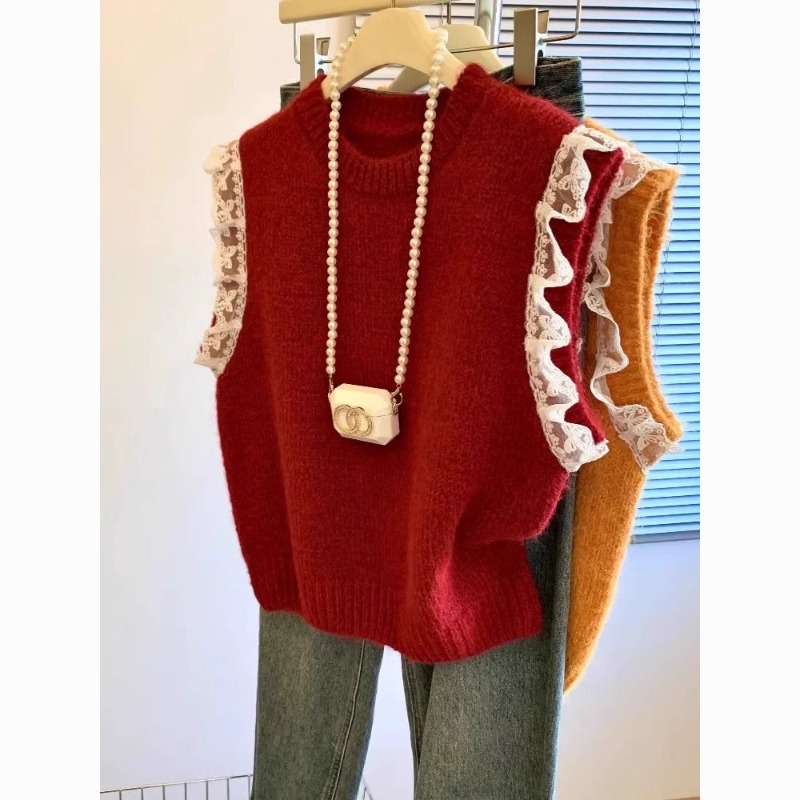 女性セーターベストレトロパッチワークレースニットソリッドルー - Winter Clothing Wholesale のレビューと価格