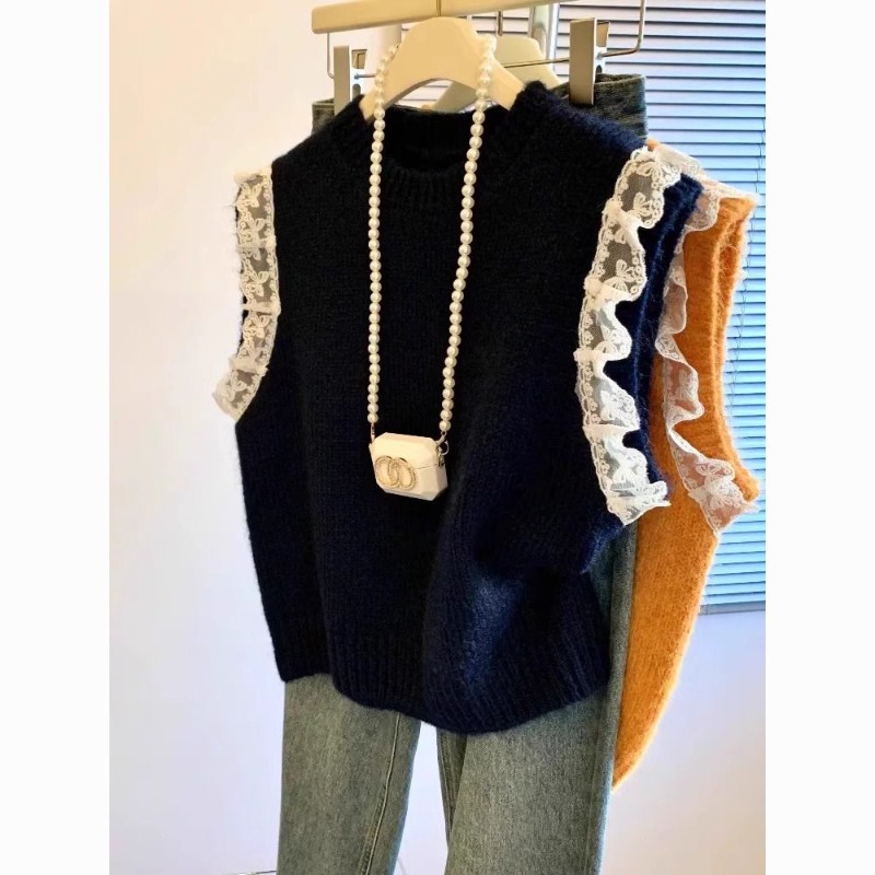 女性セーターベストレトロパッチワークレースニットソリッドルー - Winter Clothing Wholesale のレビューと価格