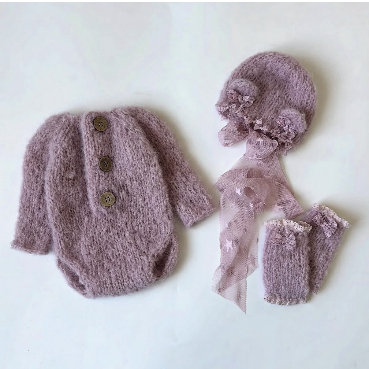 新生児の女の子用ニットロンパース、帽子、手袋セット、パープル - Winter Clothing Girls のレビューと価格