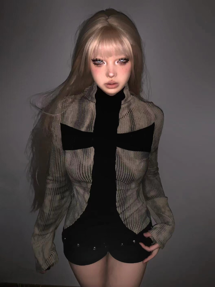 日本のヴィンテージ Y2k トップス原宿レトロクロスプリント - Winter Clothing Aesthetic のレビューと価格